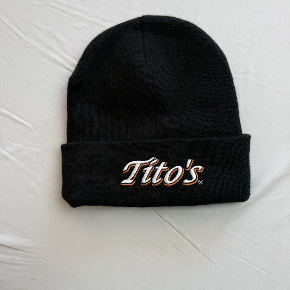 Tito's Handmade Vodka Black Embroidered Beanie Knit Hat Cap
